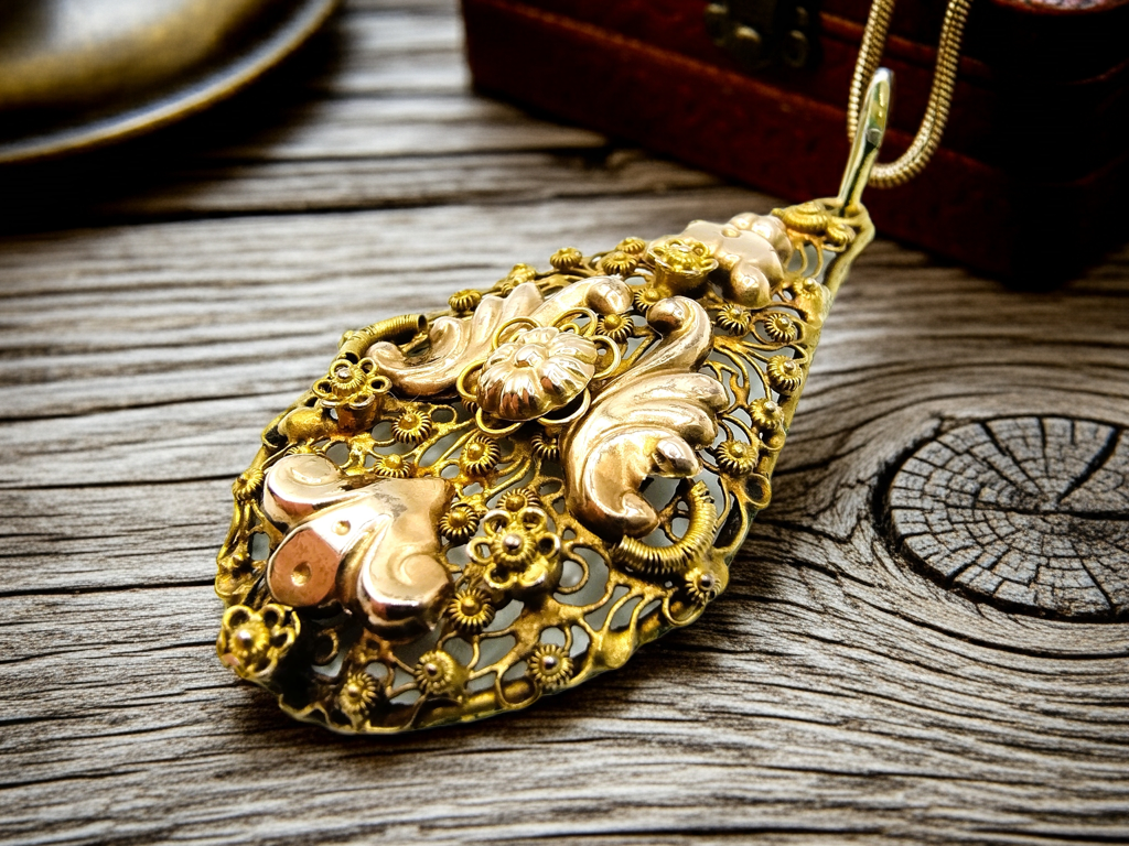 14K gold filigree pendant,