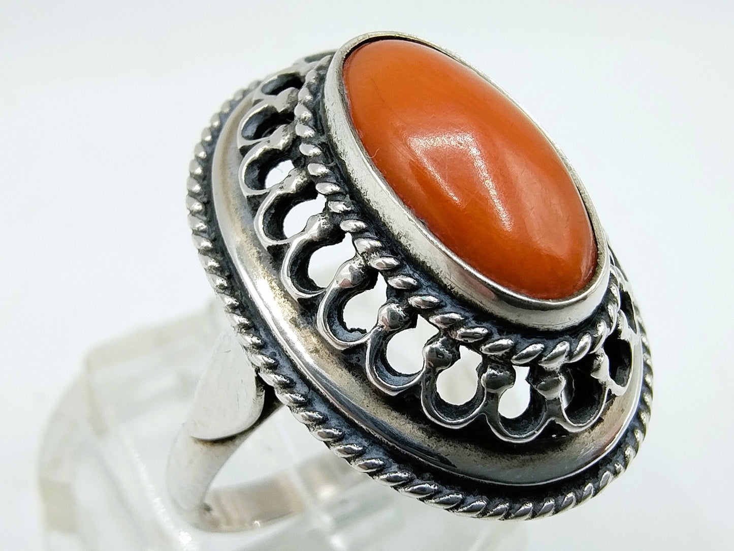 Silver ring with blood coral, Amsterdam, 835, 17 mm
