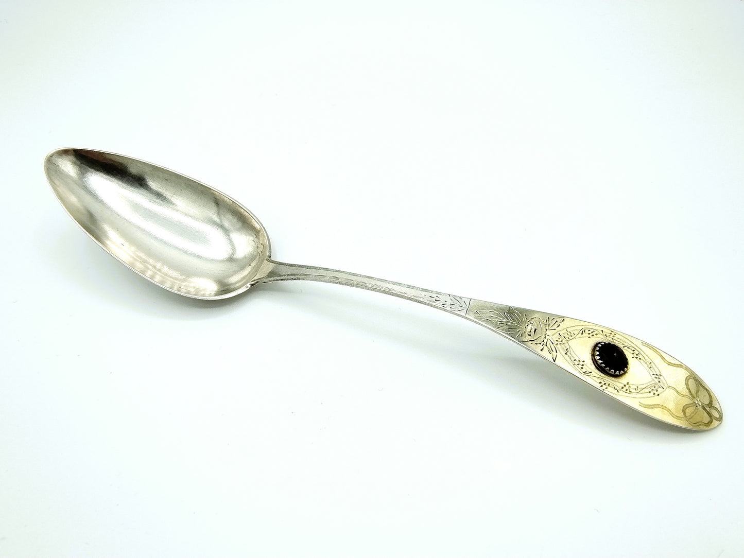 Zilveren lepel met granaat, Erdmann, Wilster, Duitsland, 1830