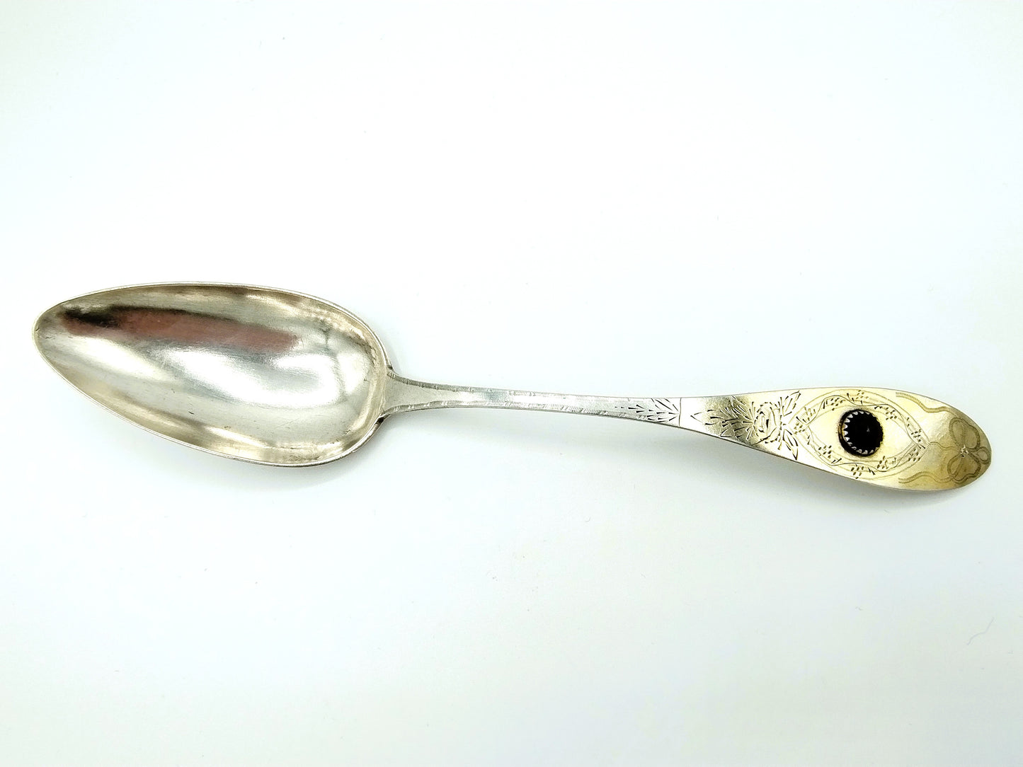 Zilveren lepel met granaat, Erdmann, Wilster, Duitsland, 1830