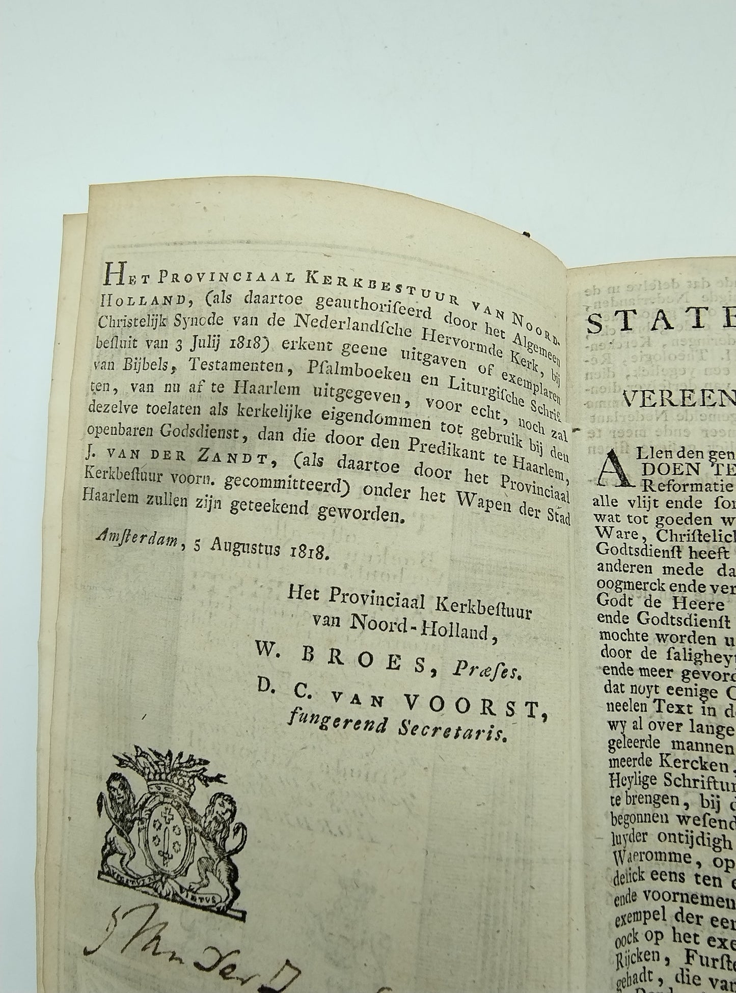 Bijbel met zilveren sloten, 1822