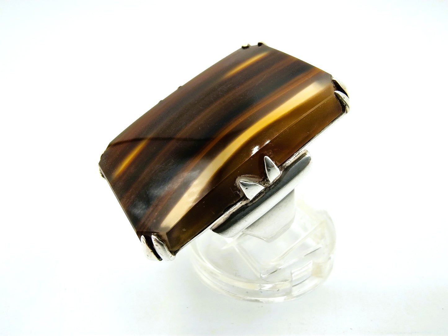 Zilveren ring met tijgeroog, 835, 19 mm