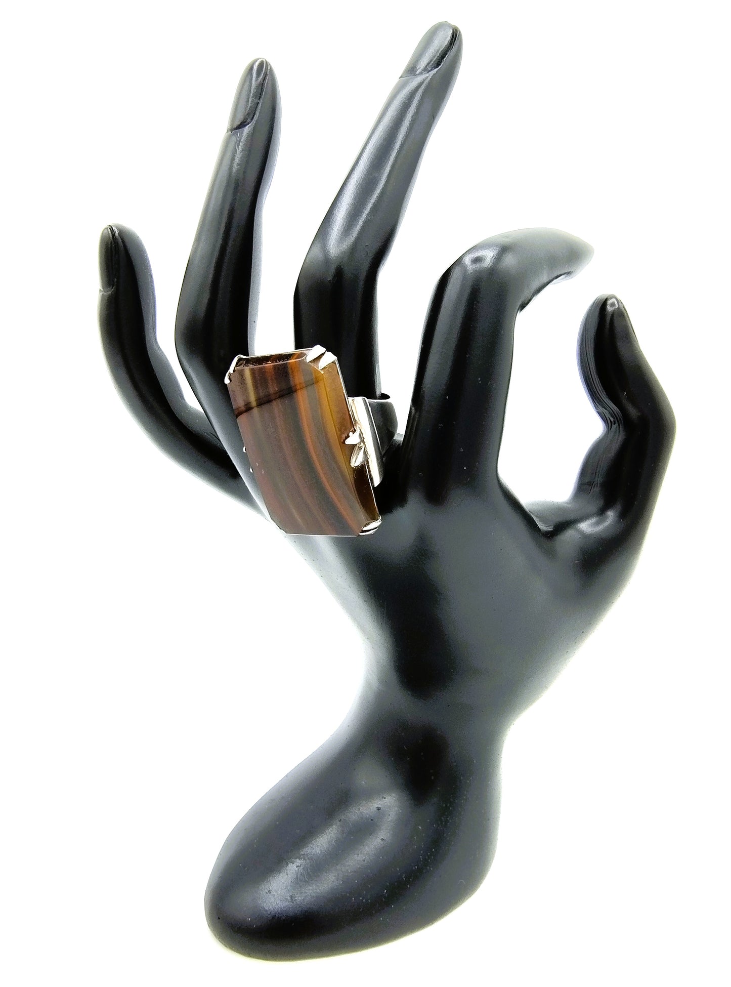 Zilveren ring met tijgeroog, 835, 19 mm