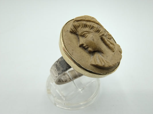 Zilveren ring met lavacamee, 835, 21 mm