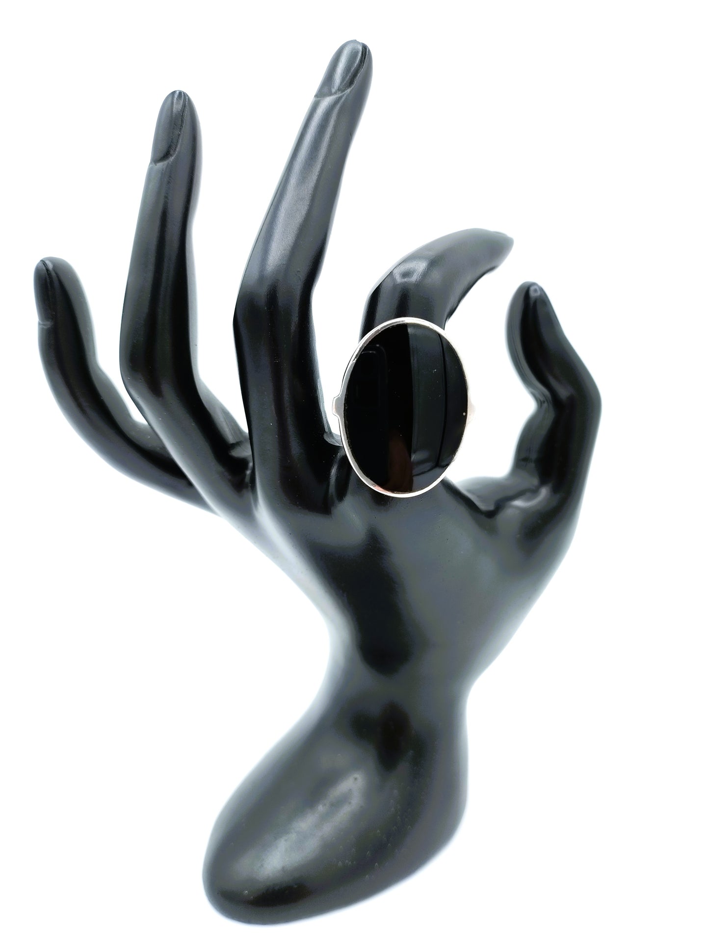 Zilveren ring met Onyx, 925, 18 mm