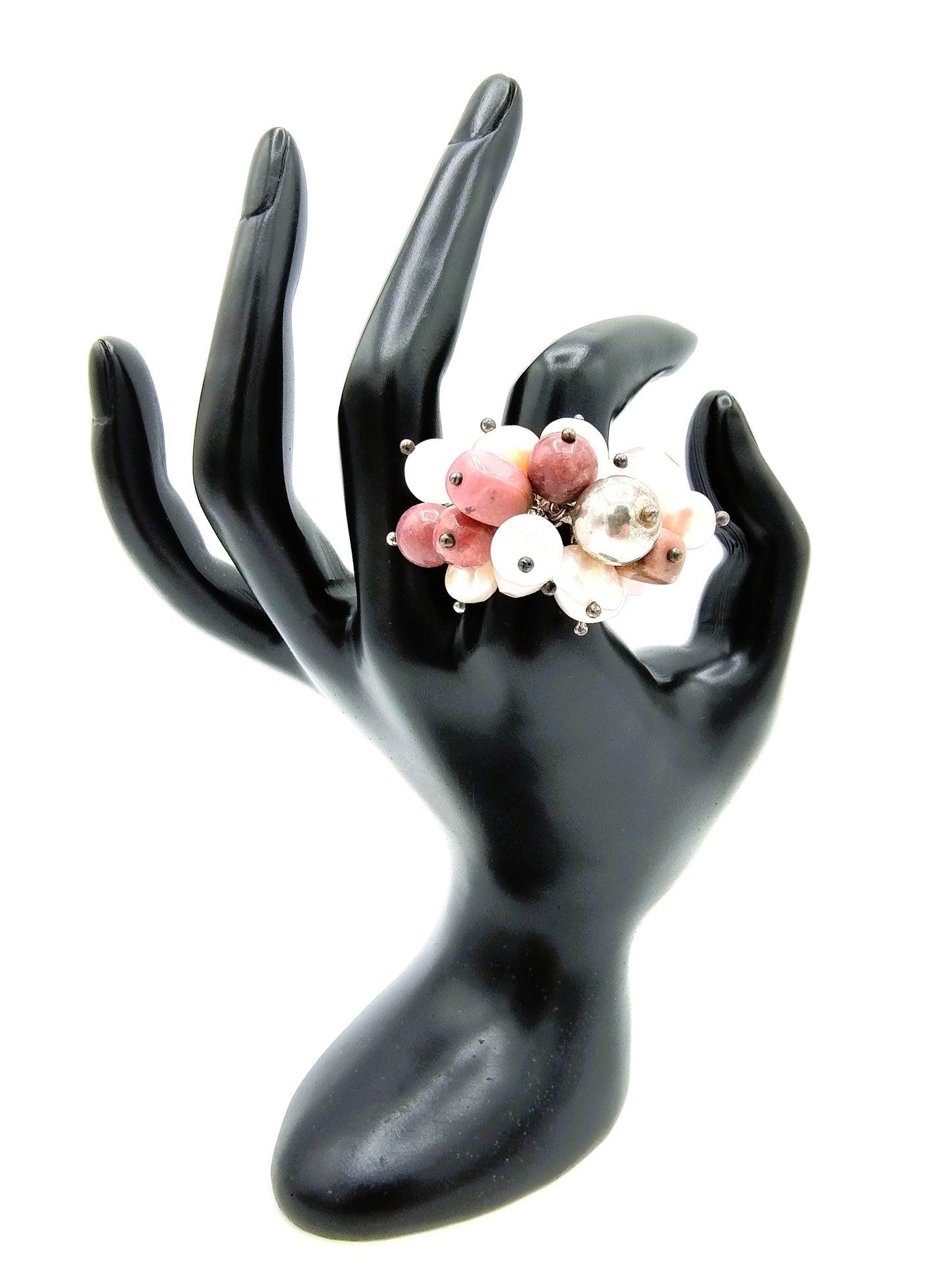 Zilveren ring met parels en kwarts, 925, 19 mm