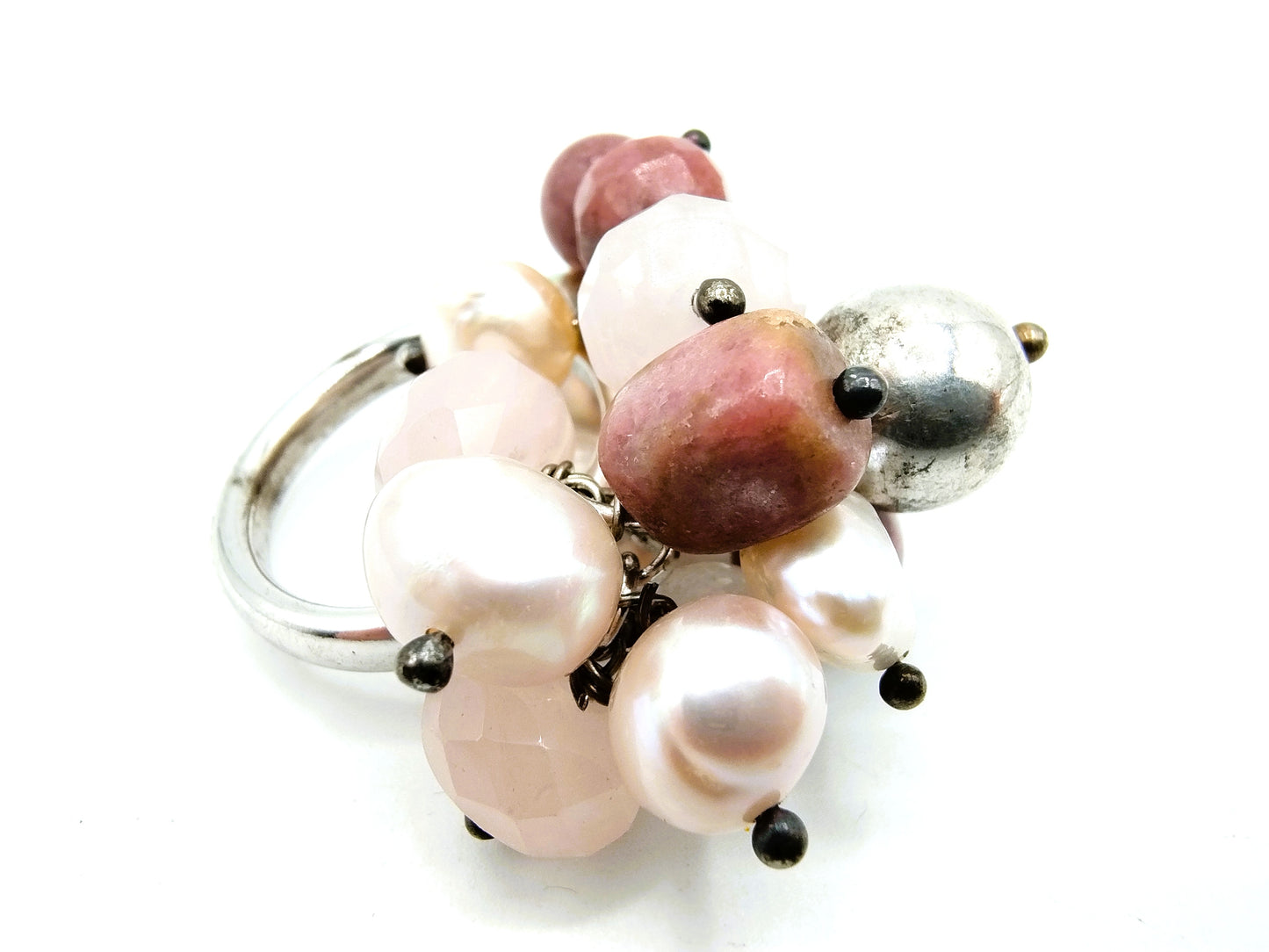 Zilveren ring met parels en kwarts, 925, 19 mm