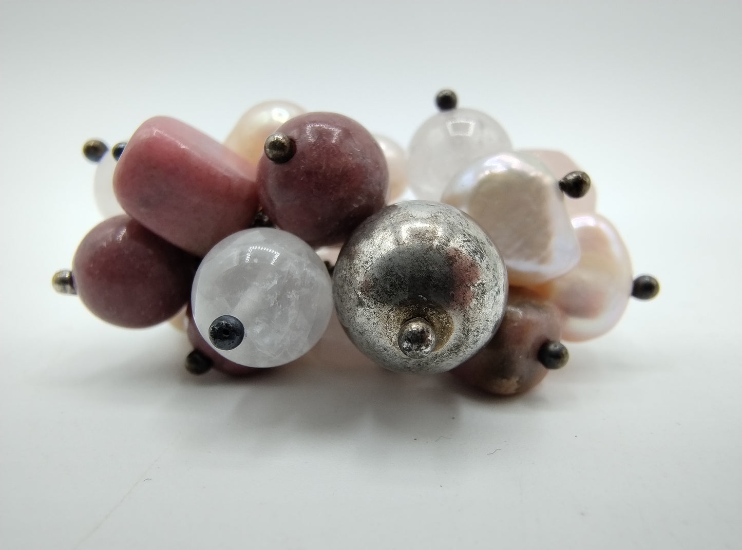 Zilveren ring met parels en kwarts, 925, 19 mm