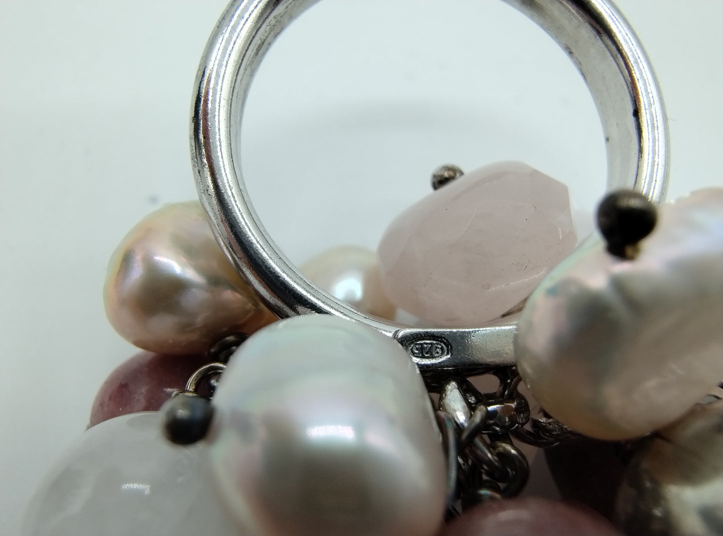 Zilveren ring met parels en kwarts, 925, 19 mm
