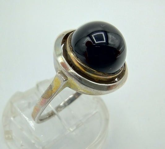 Zilveren ring met Onyx, 835, 18 mm