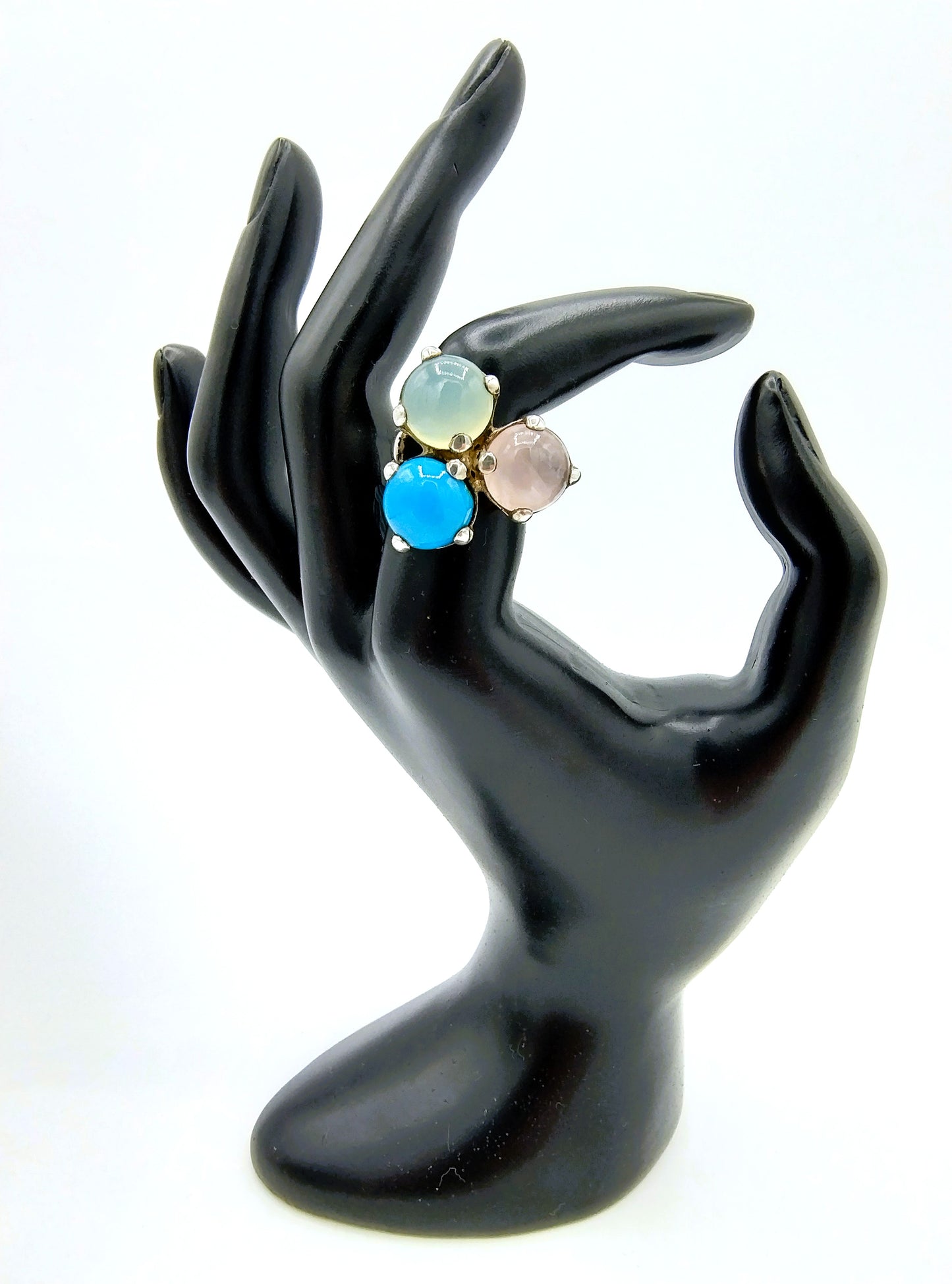 Zilveren ring met rozenkwarts en turkoois, 925, 17,25 mm