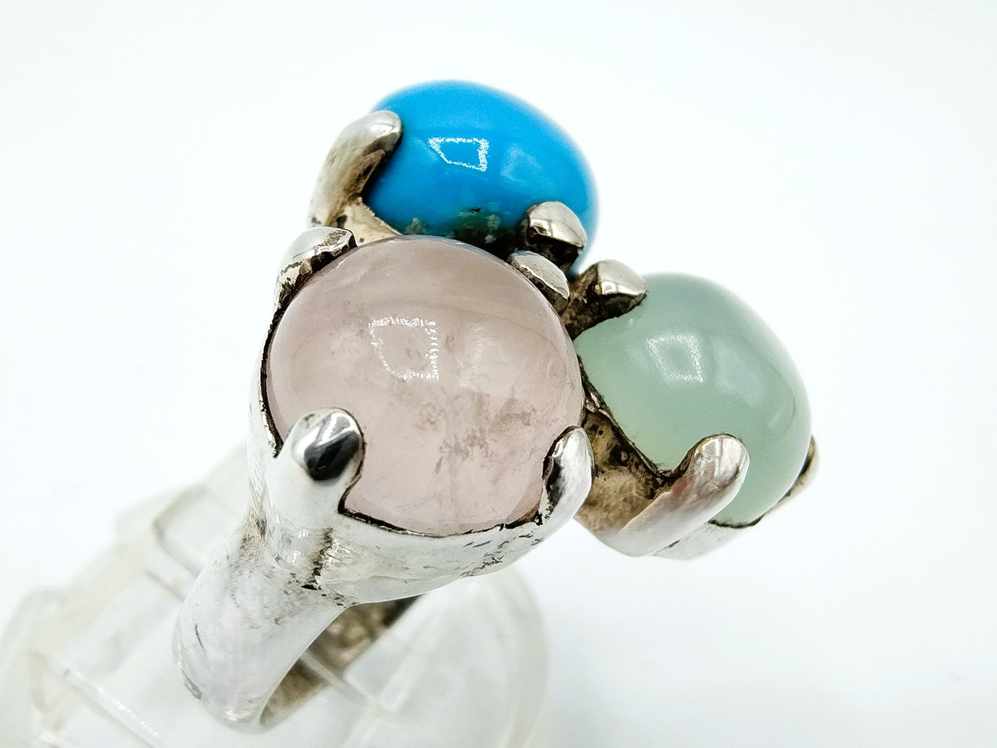 Zilveren ring met rozenkwarts en turkoois, 925, 17,25 mm