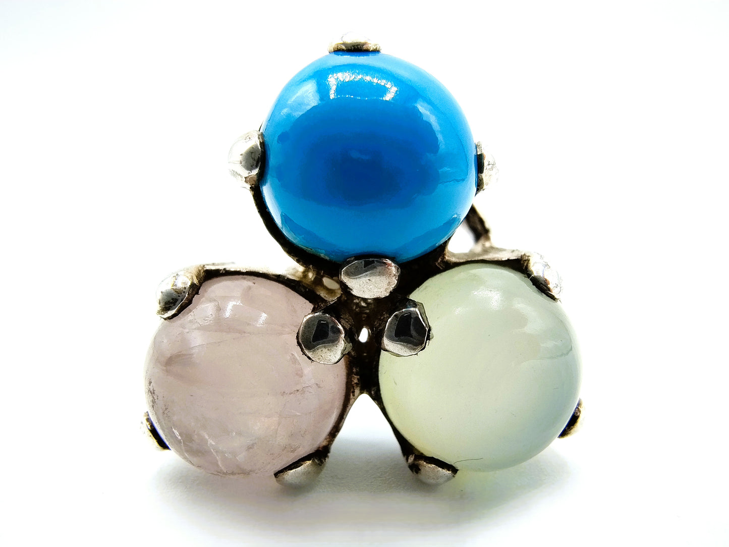 Zilveren ring met rozenkwarts en turkoois, 925, 17,25 mm