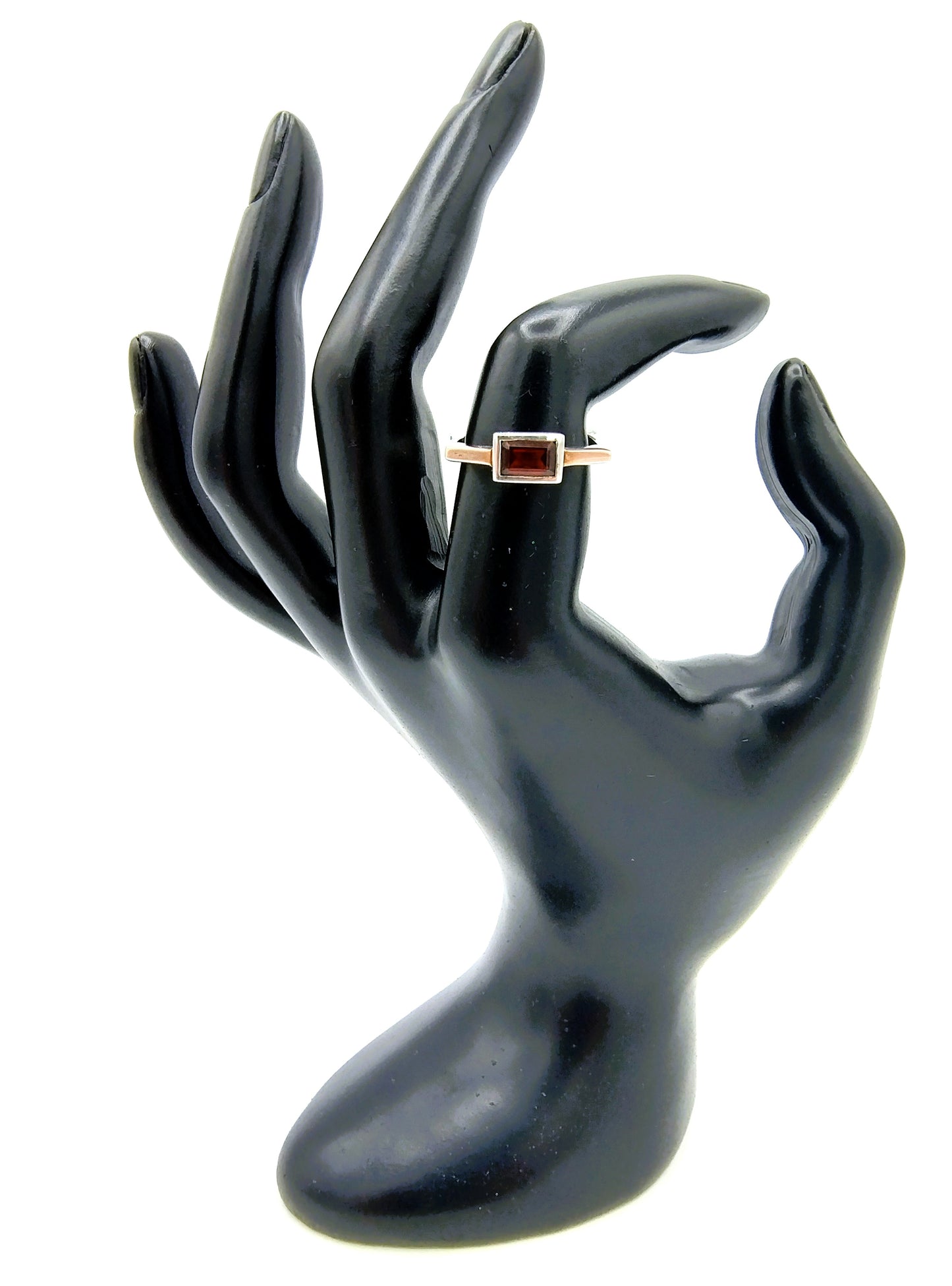 Zilveren - gouden ring met granaat, 925, 585, 16,5 mm