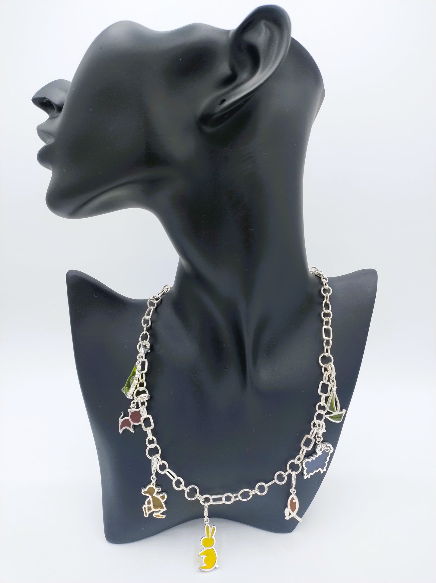 Zilveren ketting met 8 bedels, 42,5 cm
