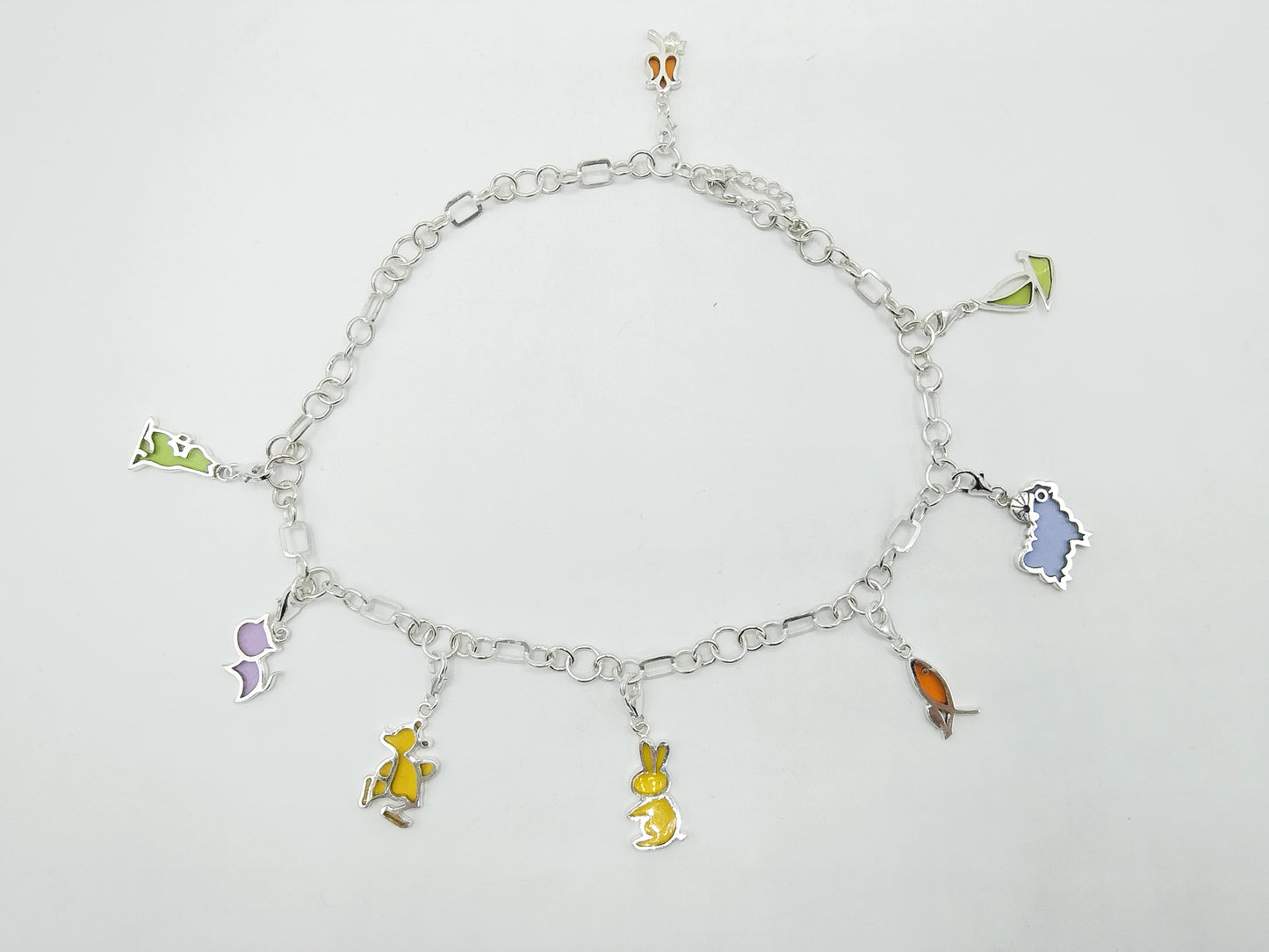 Zilveren ketting met 8 bedels, 42,5 cm