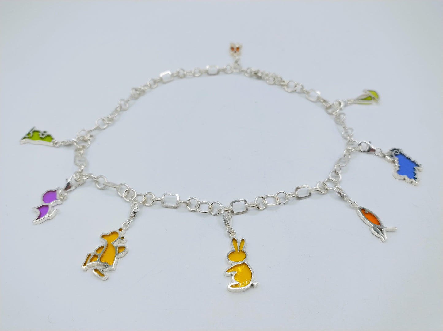 Zilveren ketting met 8 bedels, 42,5 cm