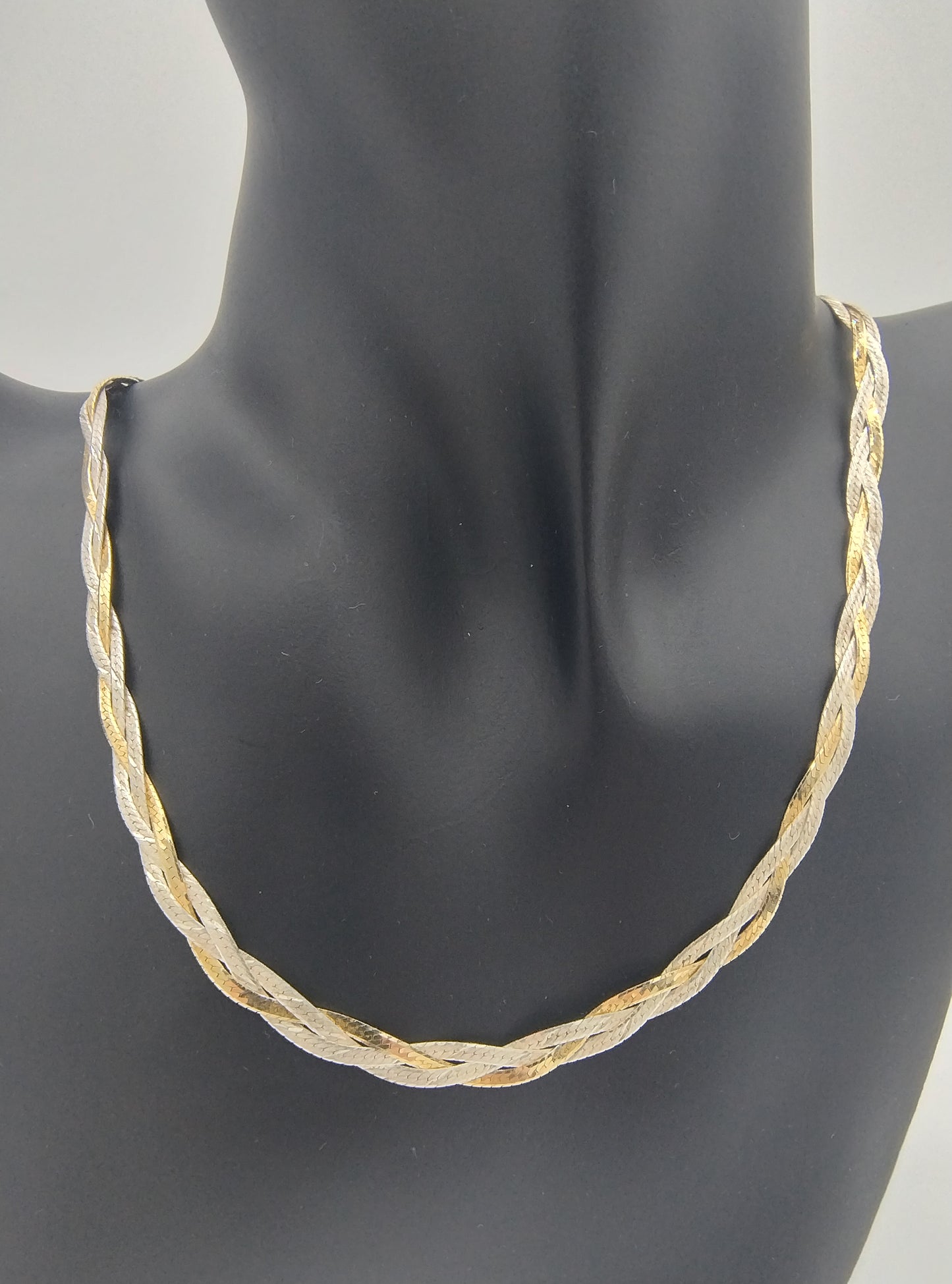 Zilveren bi-colour collier, platte schakel
