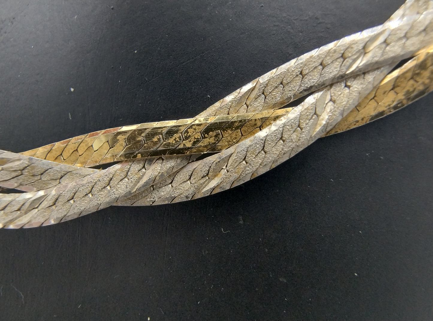 Zilveren bi-colour collier, platte schakel