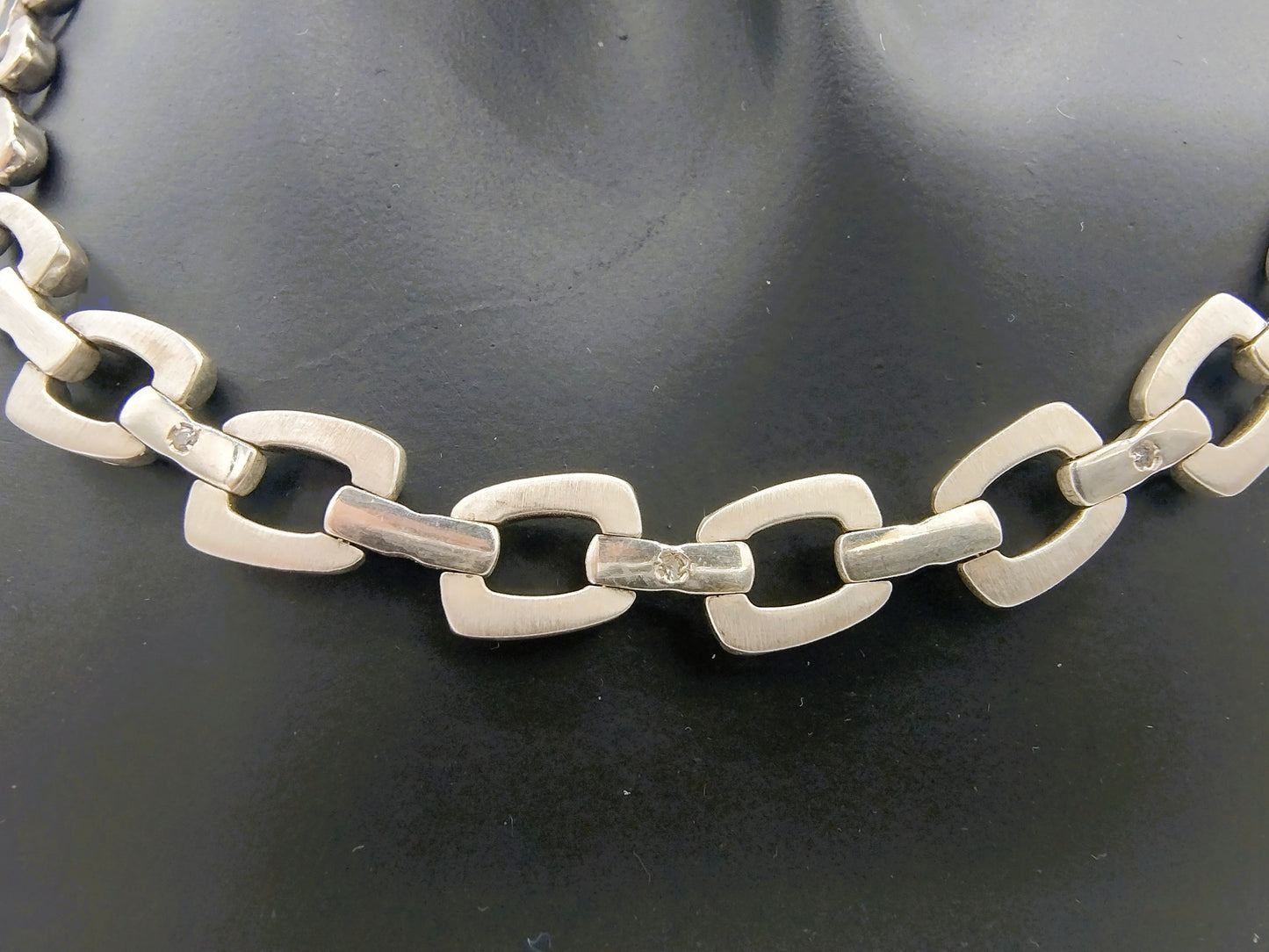 Zilveren schakelketting met 3 diamantjes, 46,5 cm