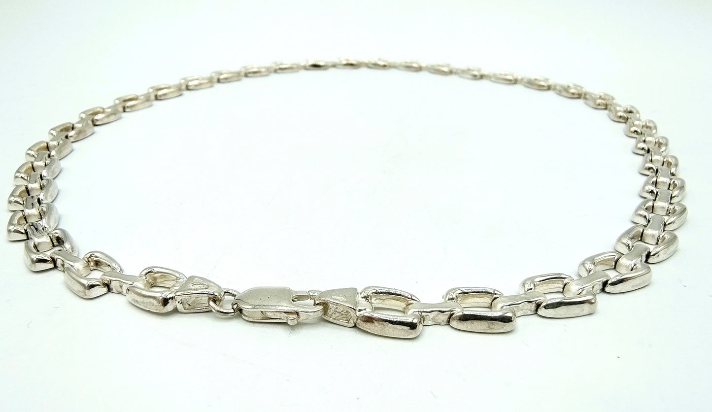 Zilveren schakelketting met 3 diamantjes, 46,5 cm