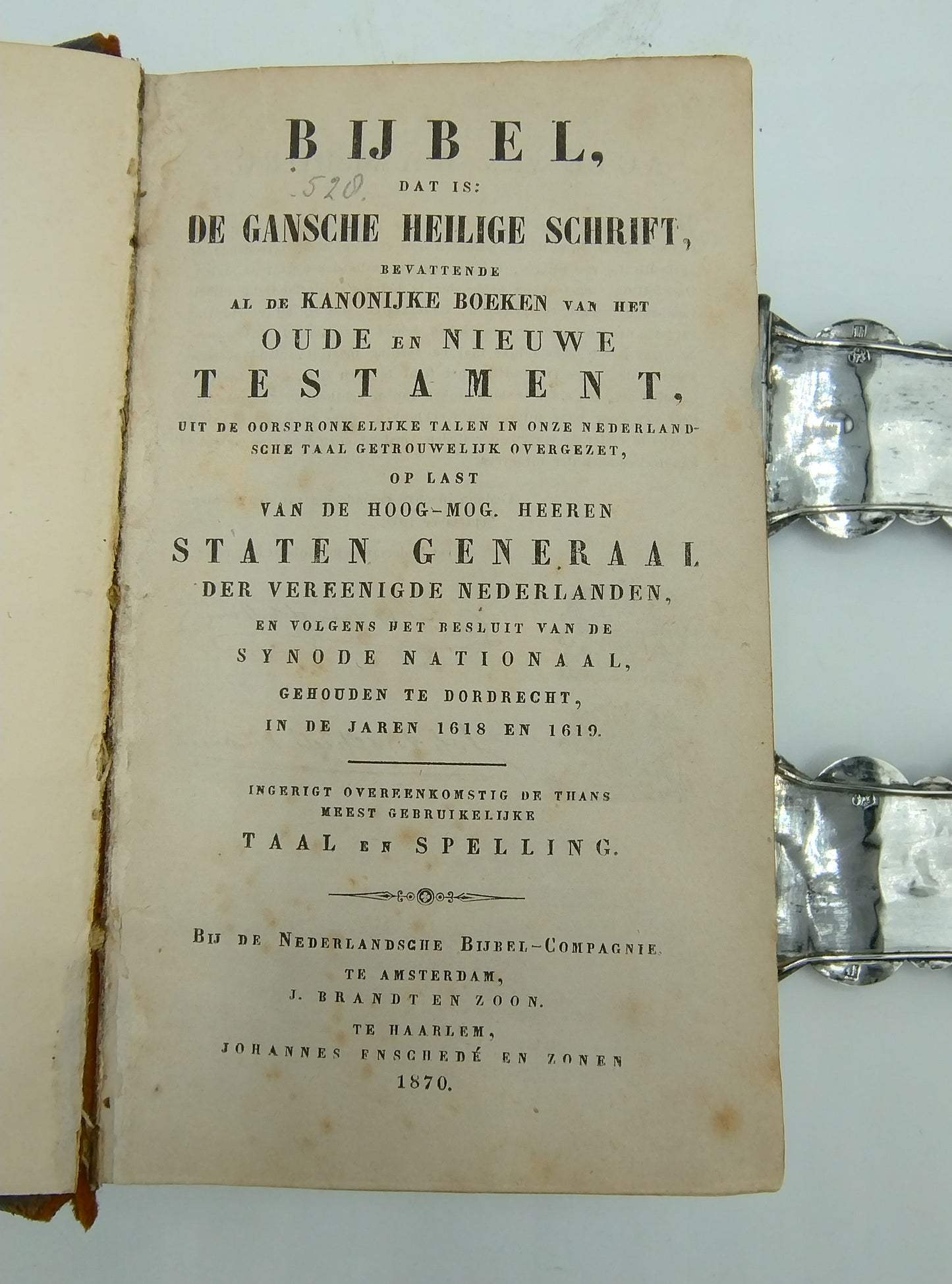 Bibel mit Silberverschlüssen, JJ Lazonder, Schoonhoven, 1868