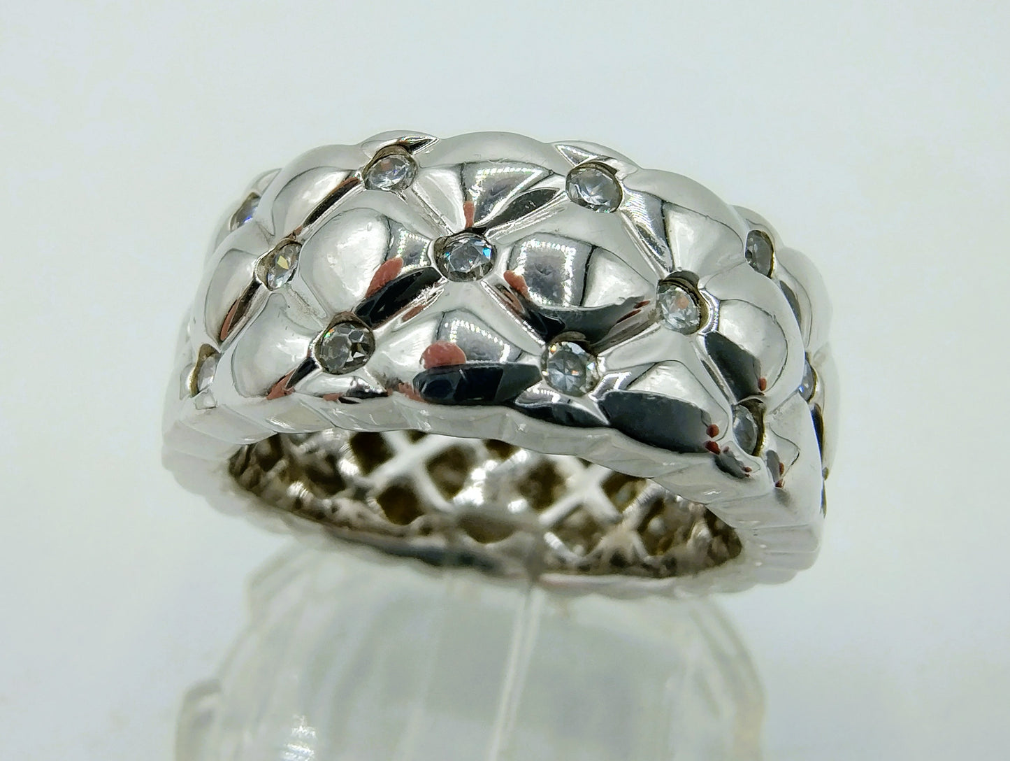 Zilveren bandring bezet met zirkonia's, 925, 18,5 mm