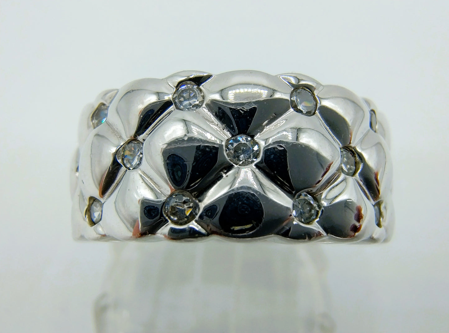 Zilveren bandring bezet met zirkonia's, 925, 18,5 mm