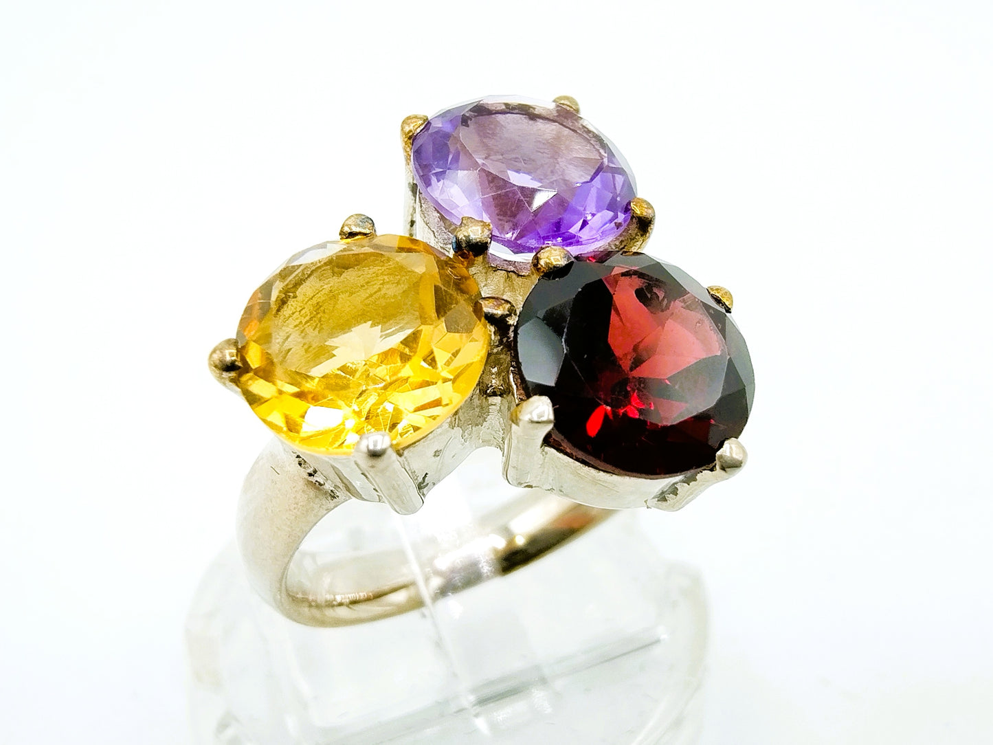 Zilveren ring met 3 kleurstenen, 925, 18 mm