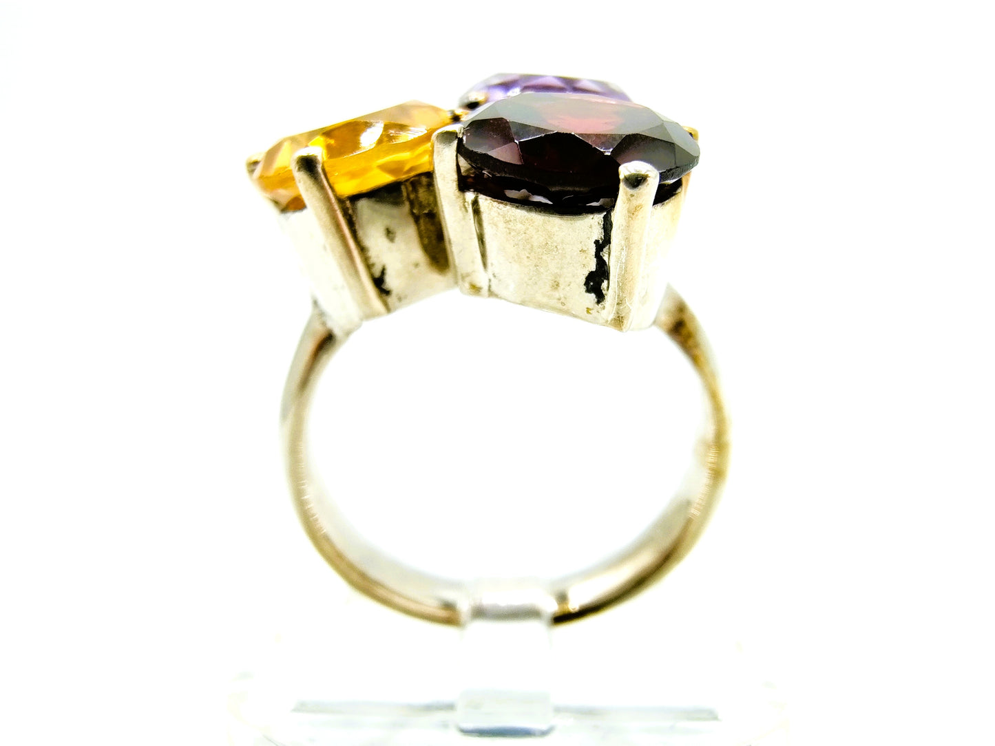 Zilveren ring met 3 kleurstenen, 925, 18 mm