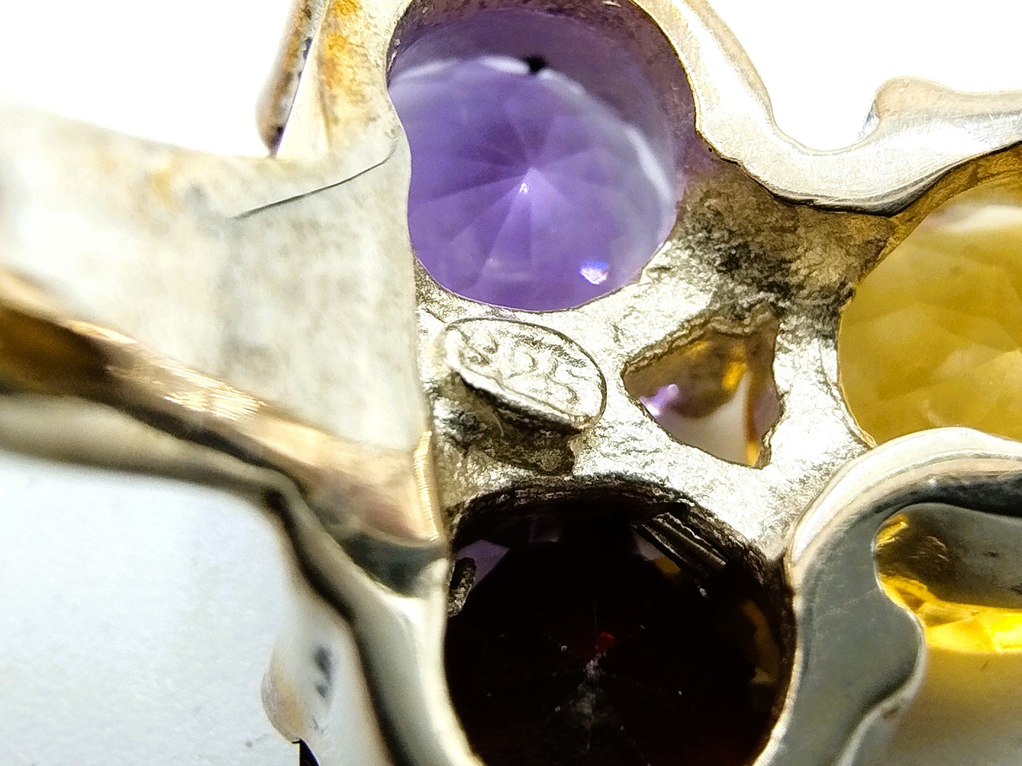 Zilveren ring met 3 kleurstenen, 925, 18 mm