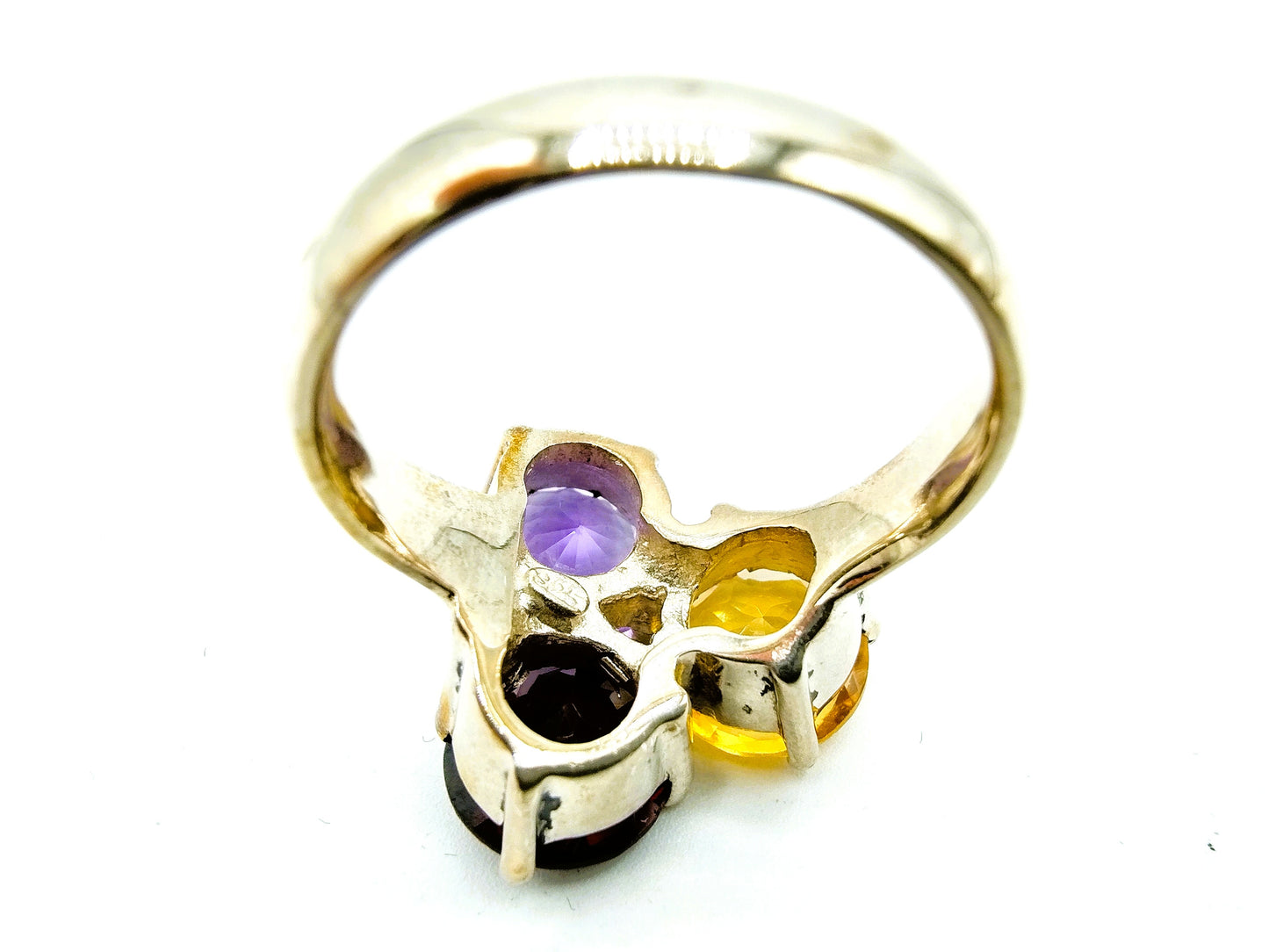 Zilveren ring met 3 kleurstenen, 925, 18 mm