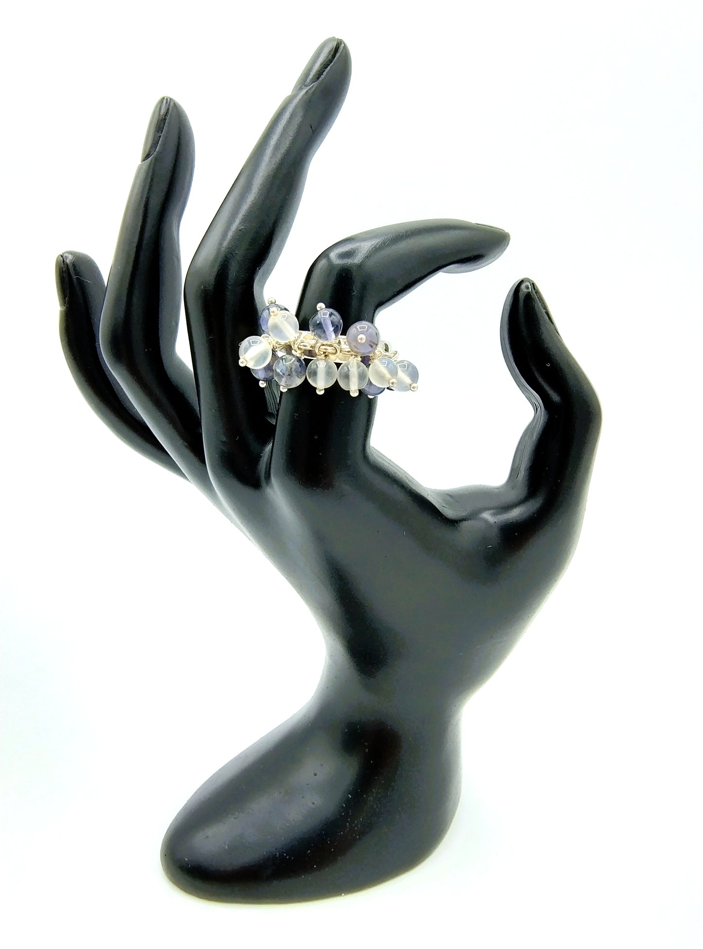 Zilveren ring met kwartsbolletjes, 925, 17 mm