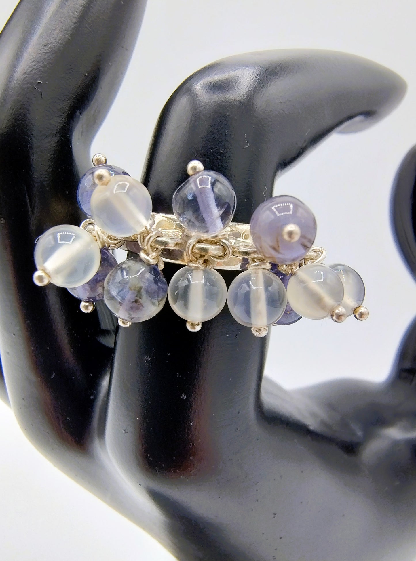 Zilveren ring met kwartsbolletjes, 925, 17 mm