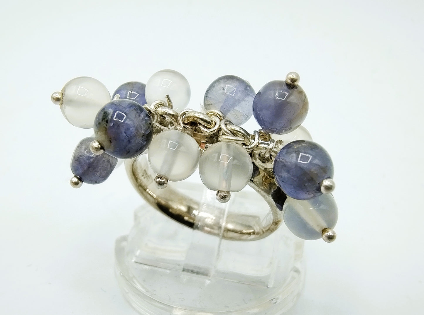 Zilveren ring met kwartsbolletjes, 925, 17 mm