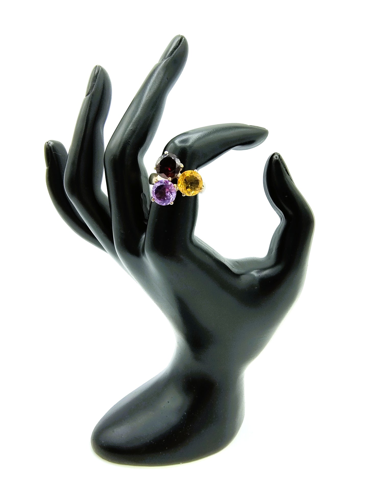 Zilveren ring met 3 kleurstenen, 925, 18 mm