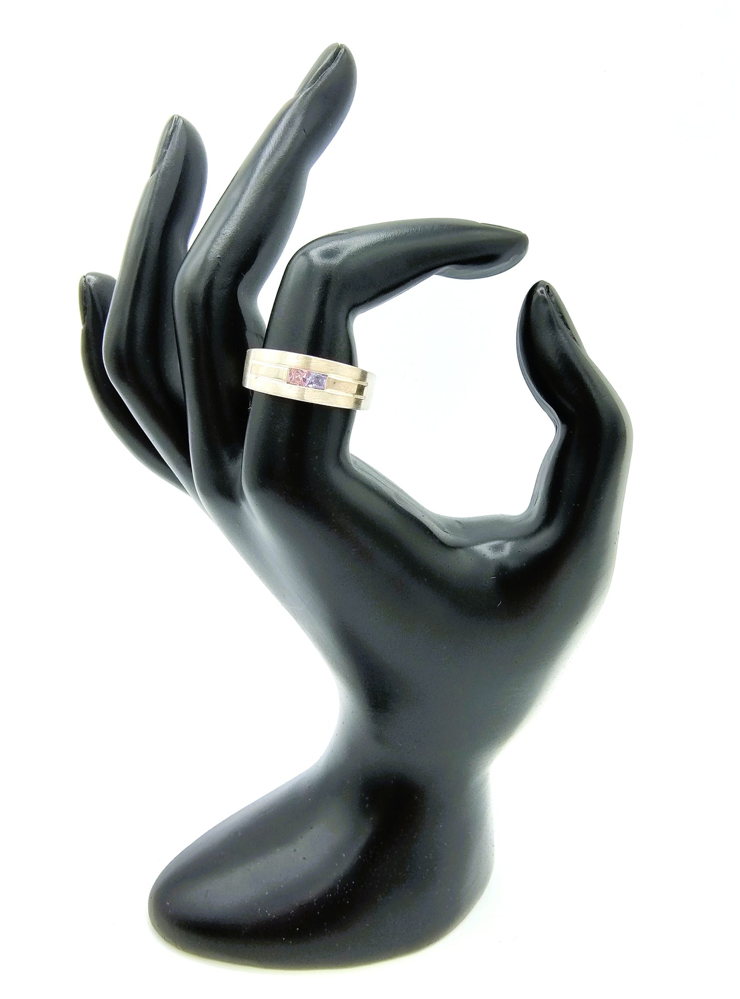 Zilveren ring met roze stenen, 925, 18 mm