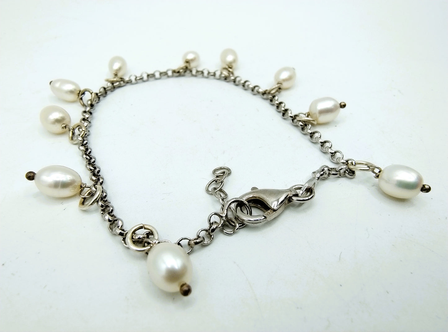 Zilveren armband met parels, 19 cm