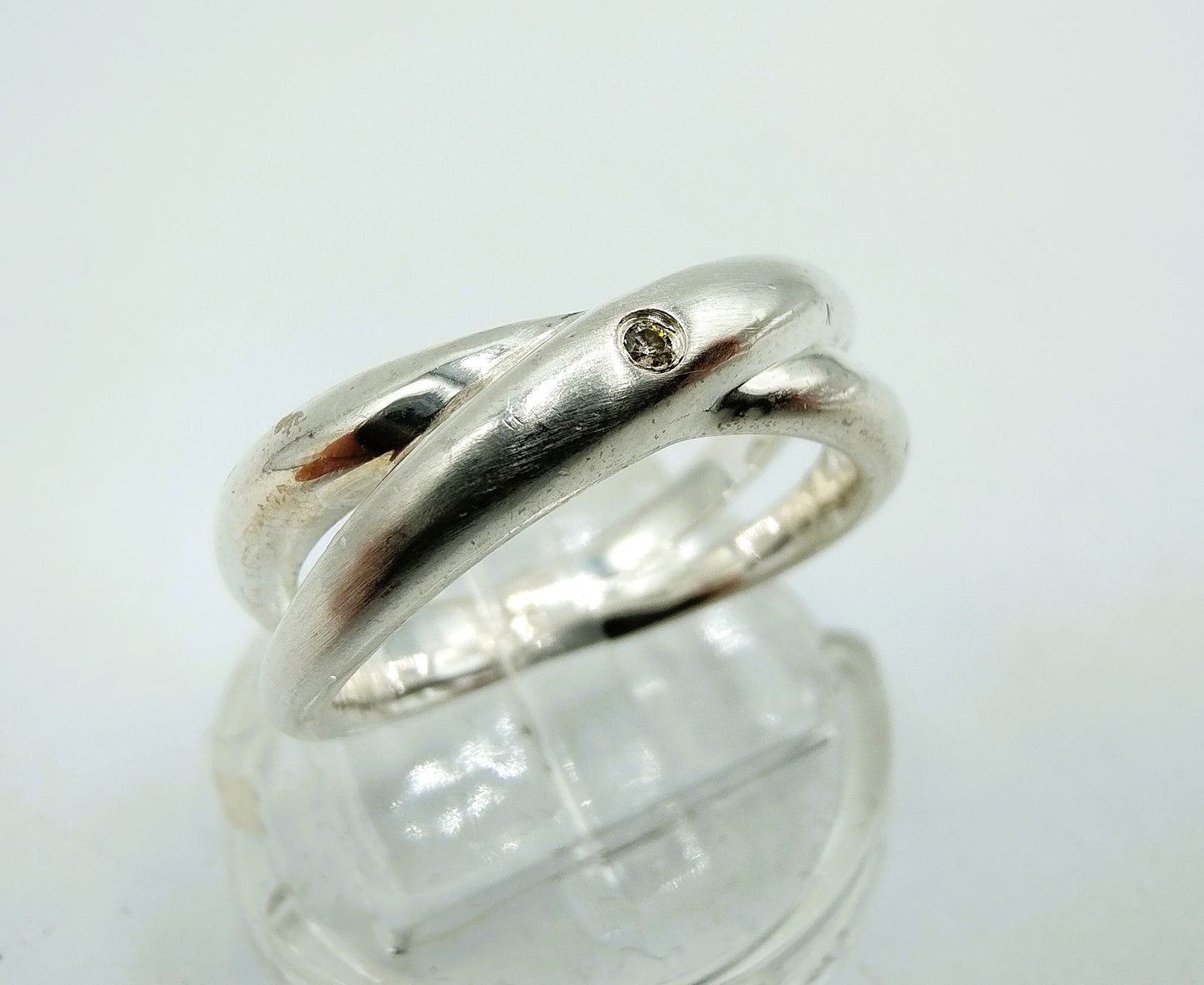 Zilveren ring met diamant, 925, 17.5 mm.