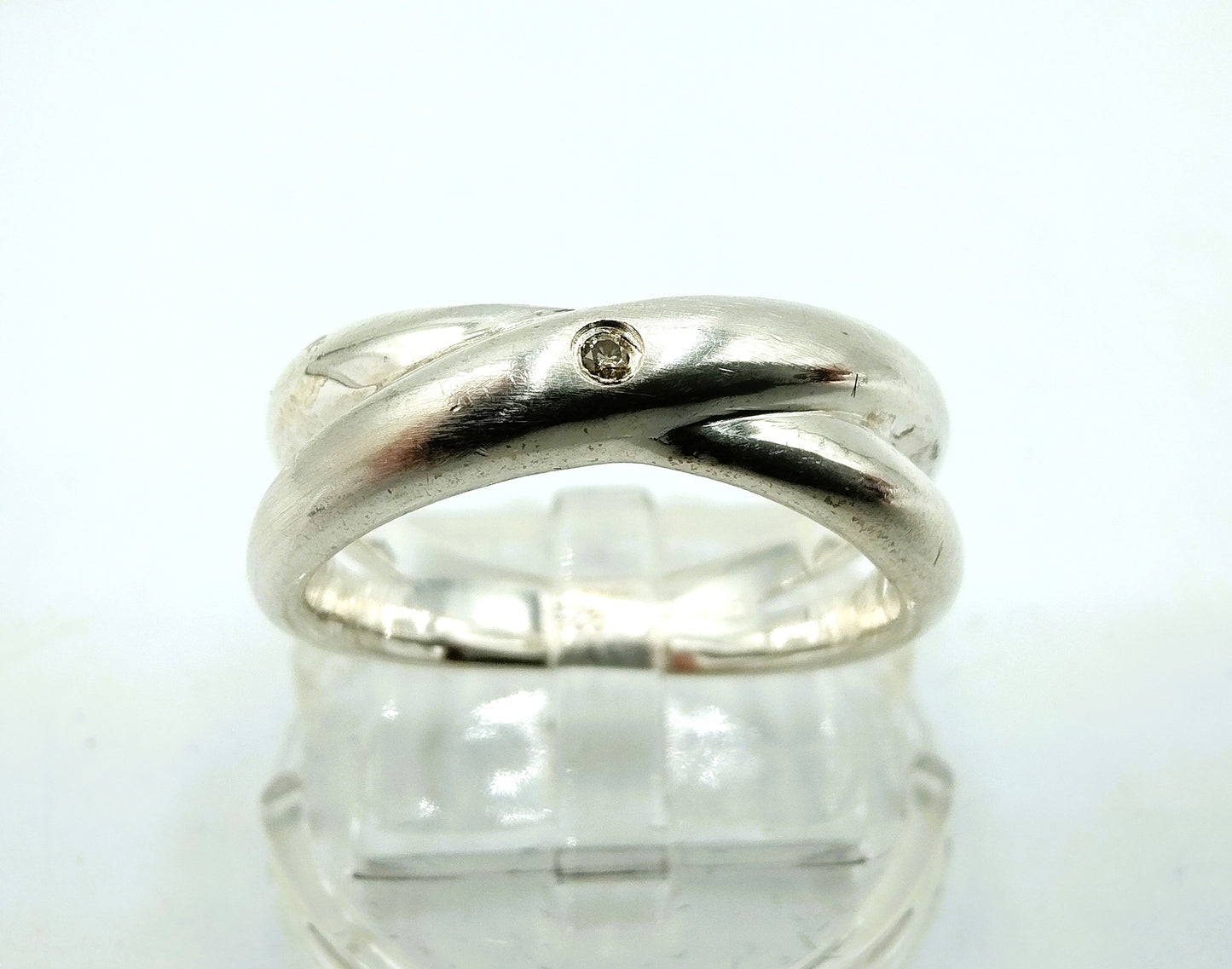Zilveren ring met diamant, 925, 17.5 mm.