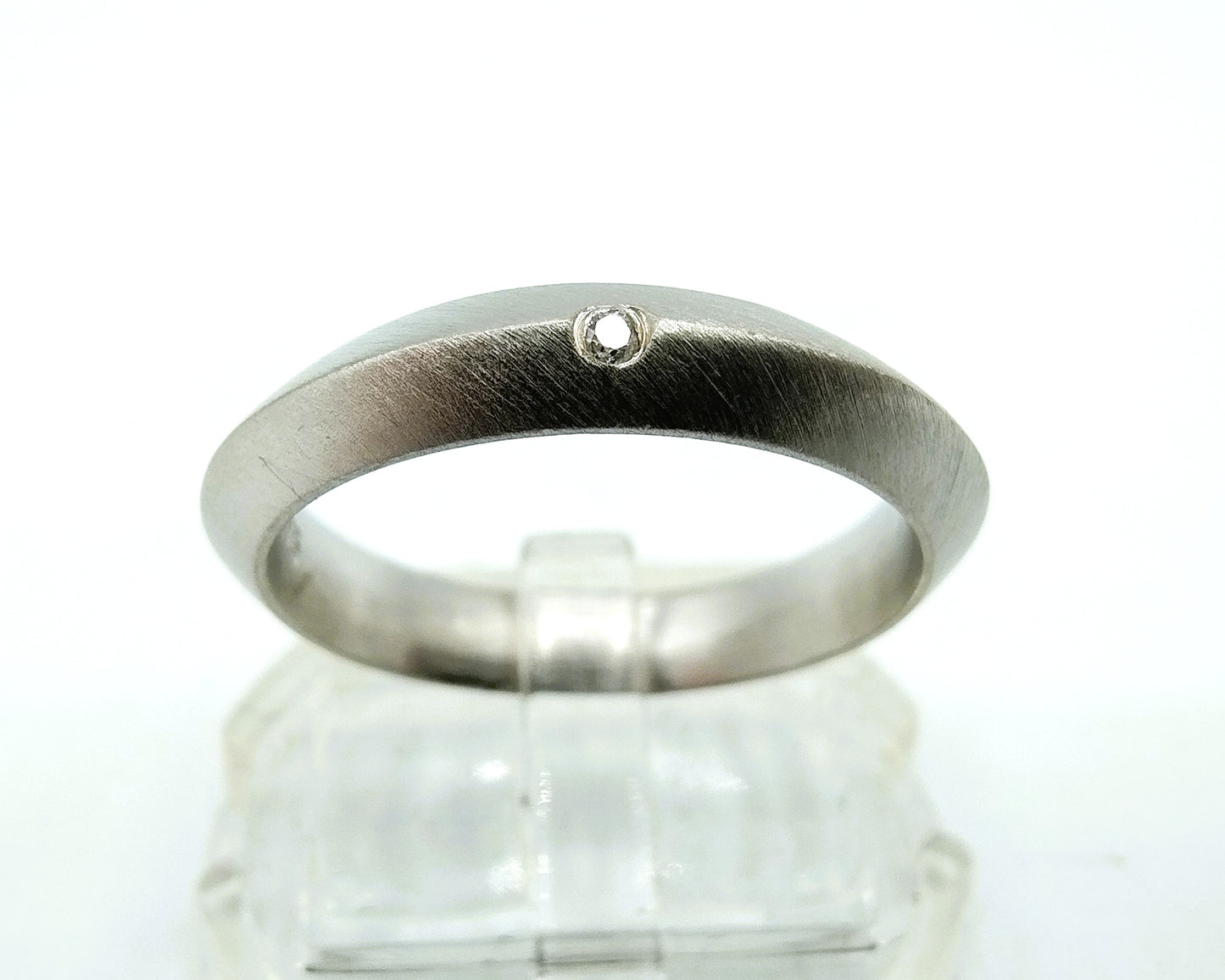 Mat zilveren ring met diamant, 925, 17.5 mm