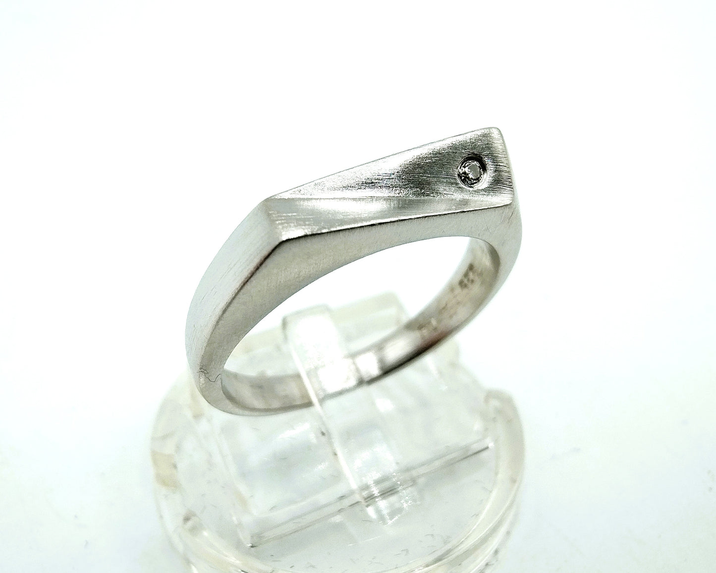 Matter Silberring mit Diamant, 925, 17,75 mm