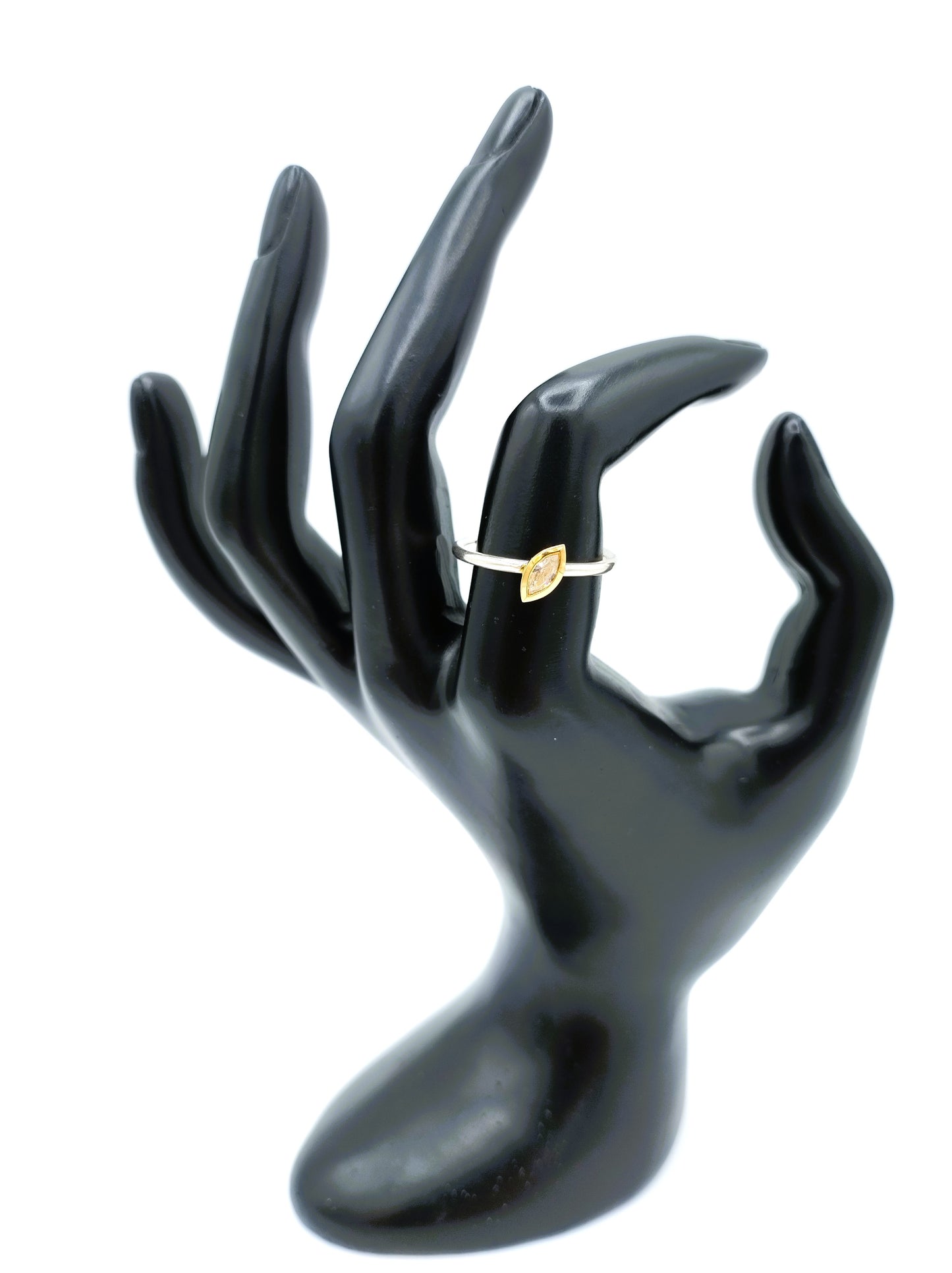 Silver and gold ring with zirconia, 925/585, 18.5 mm