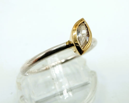 Zilveren / gouden ring met zirkonia, 925 / 585, 18.5 mm