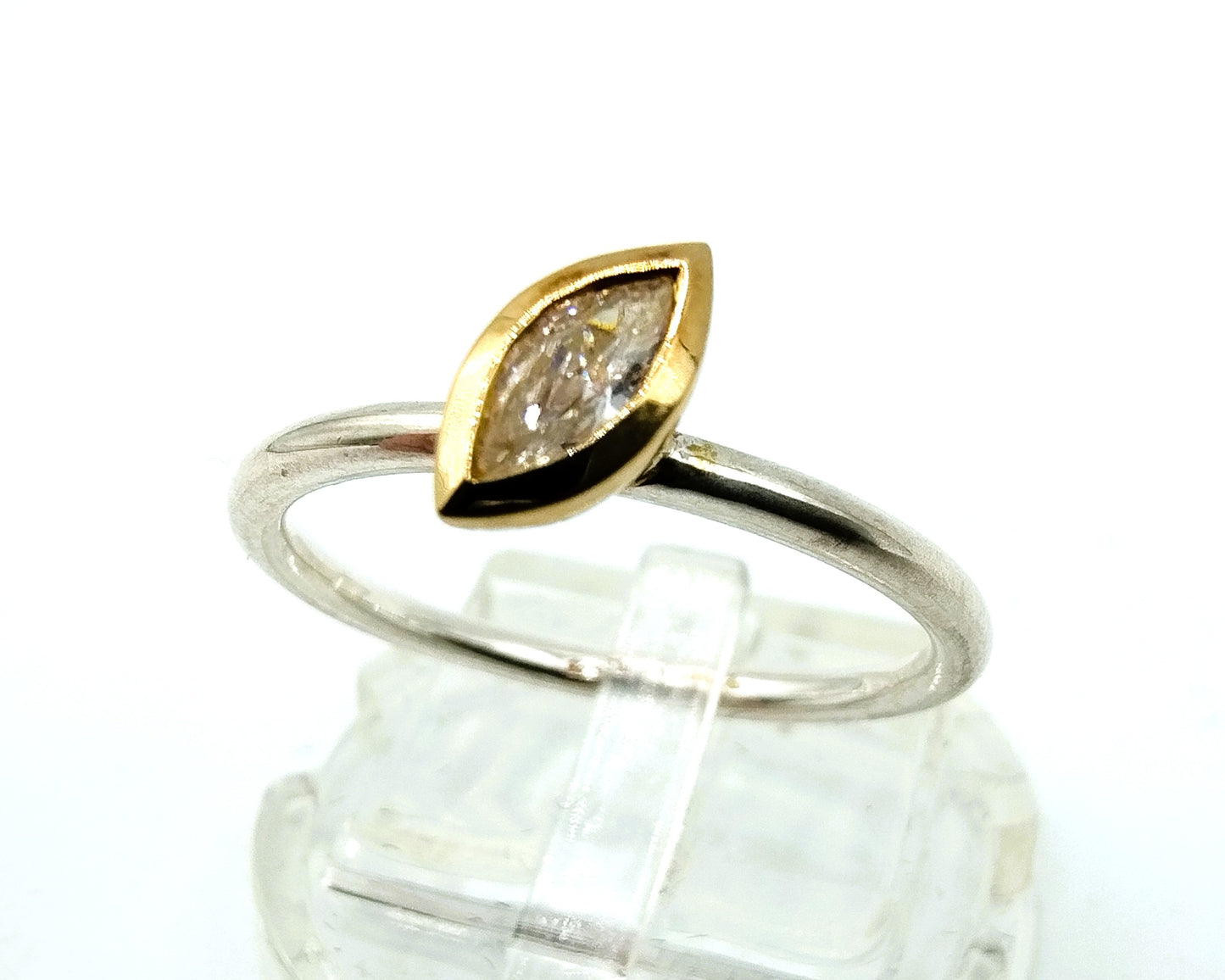 Silver and gold ring with zirconia, 925/585, 18.5 mm