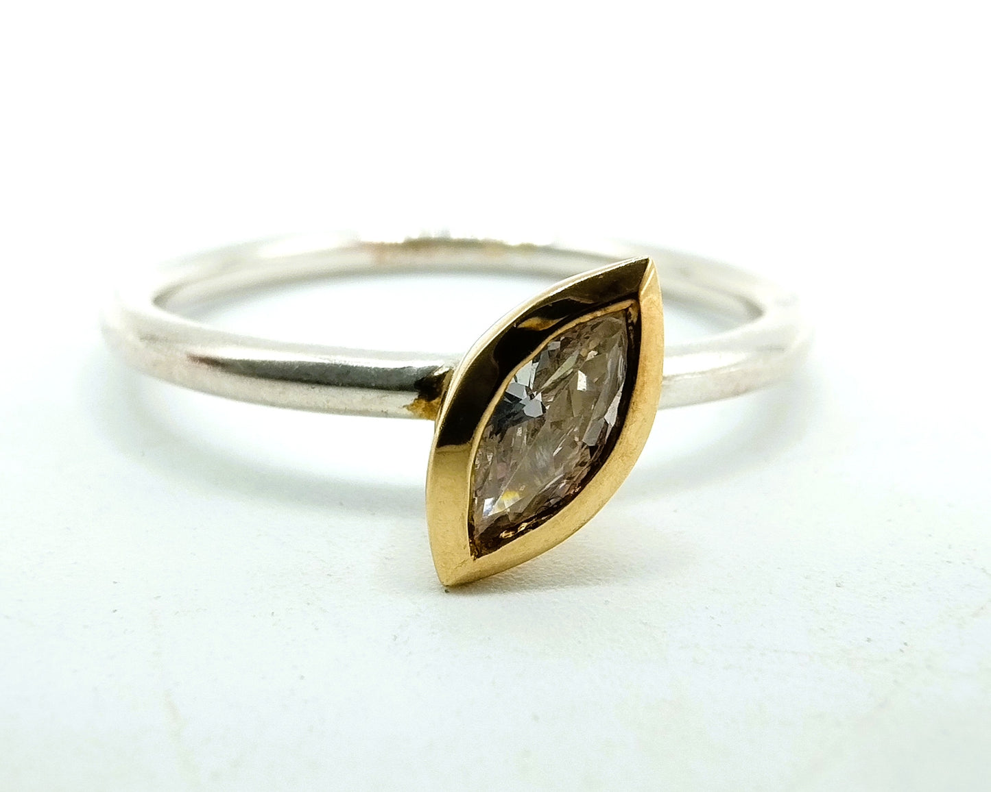 Silver and gold ring with zirconia, 925/585, 18.5 mm