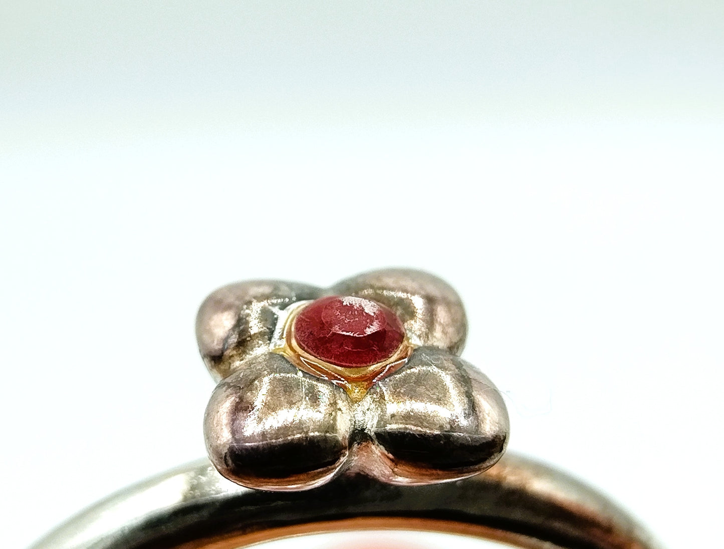 Zilveren ring met rode steen, 925, 17 mm