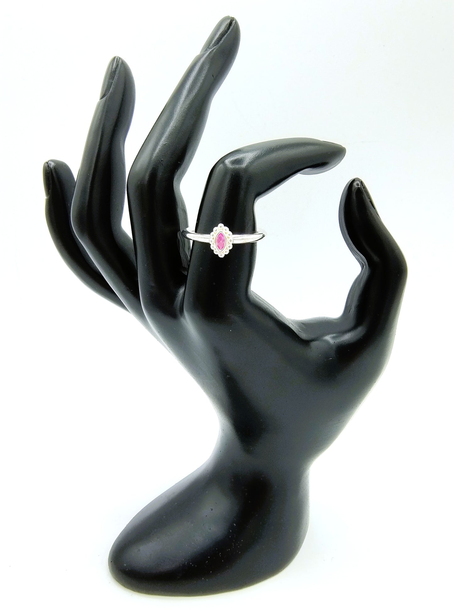Zilveren ring met roze steen, 925, 18 mm