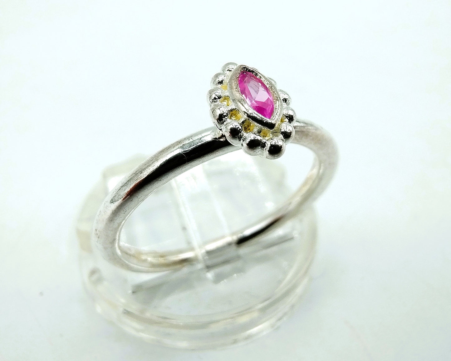 Zilveren ring met roze steen, 925, 18 mm