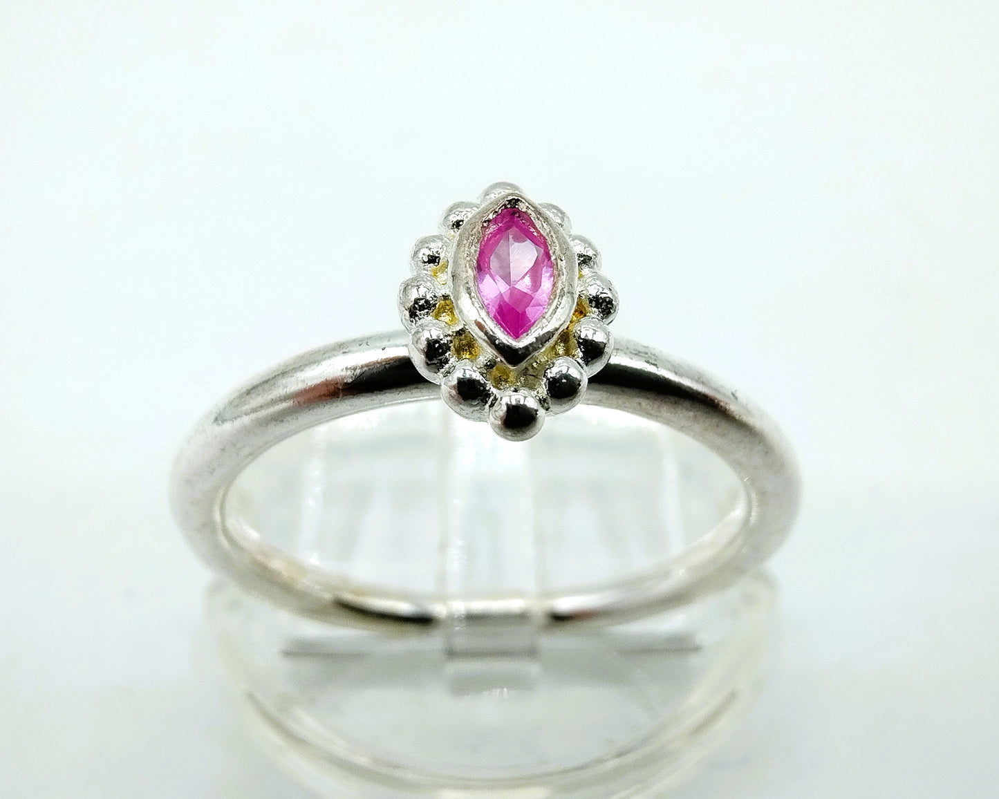 Zilveren ring met roze steen, 925, 18 mm